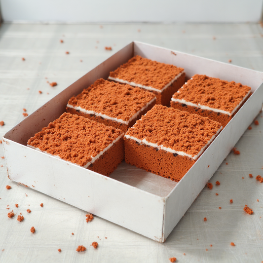 Box of red velvet cakes from The Happy Family Bakery