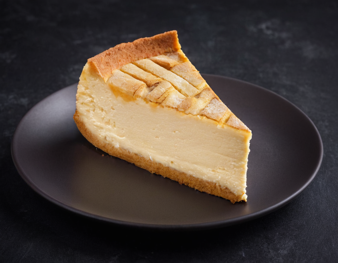Handmade cheesecake with powdered sugar made in a bakery in Dublin, Ireland