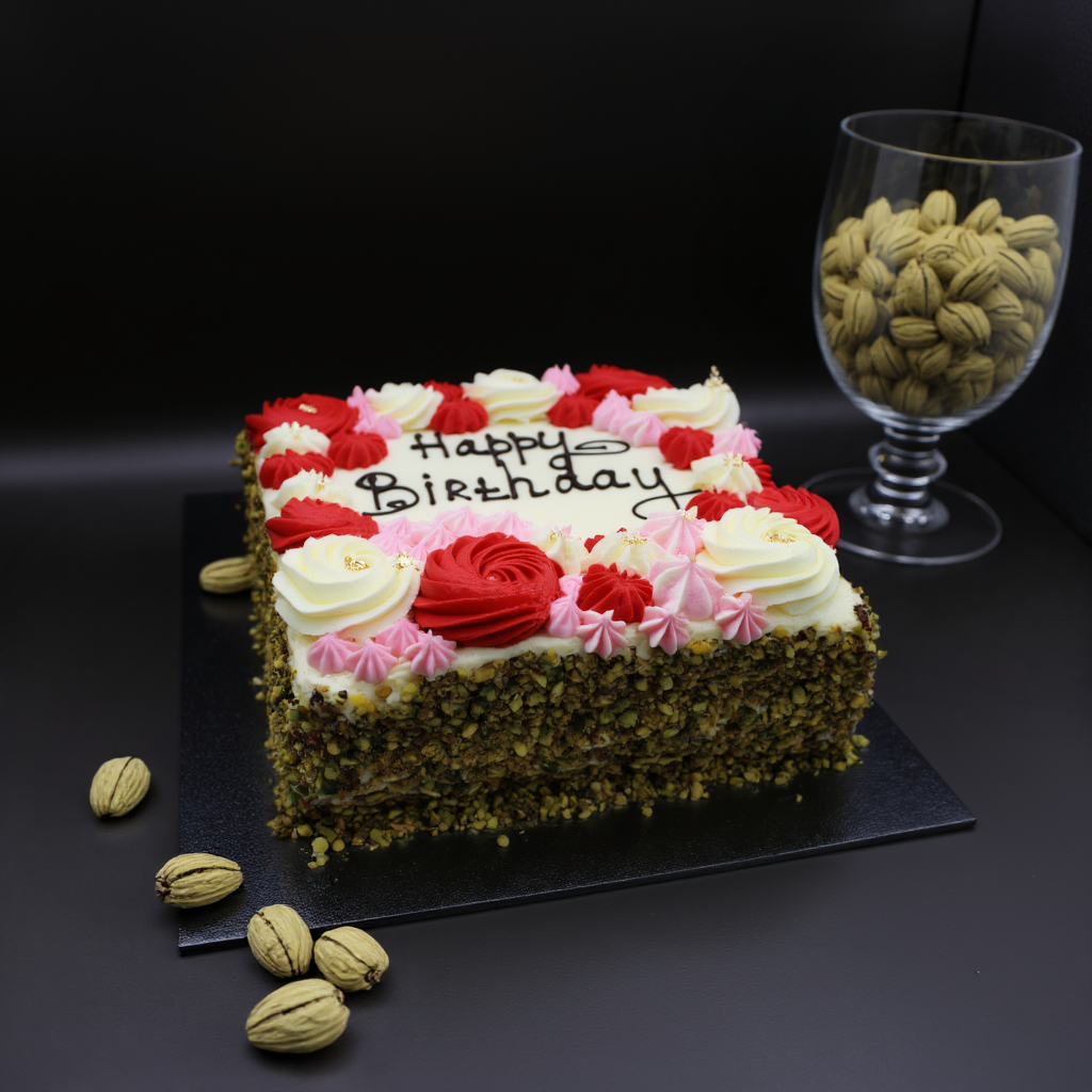 A handcrafted pistachio cake is the perfect recipe for a great celebration or party. Pistachio is the beloved nut that’s always in style, and the combination of pistachio paste and vanilla sponge with a thin layer of raspberry jam