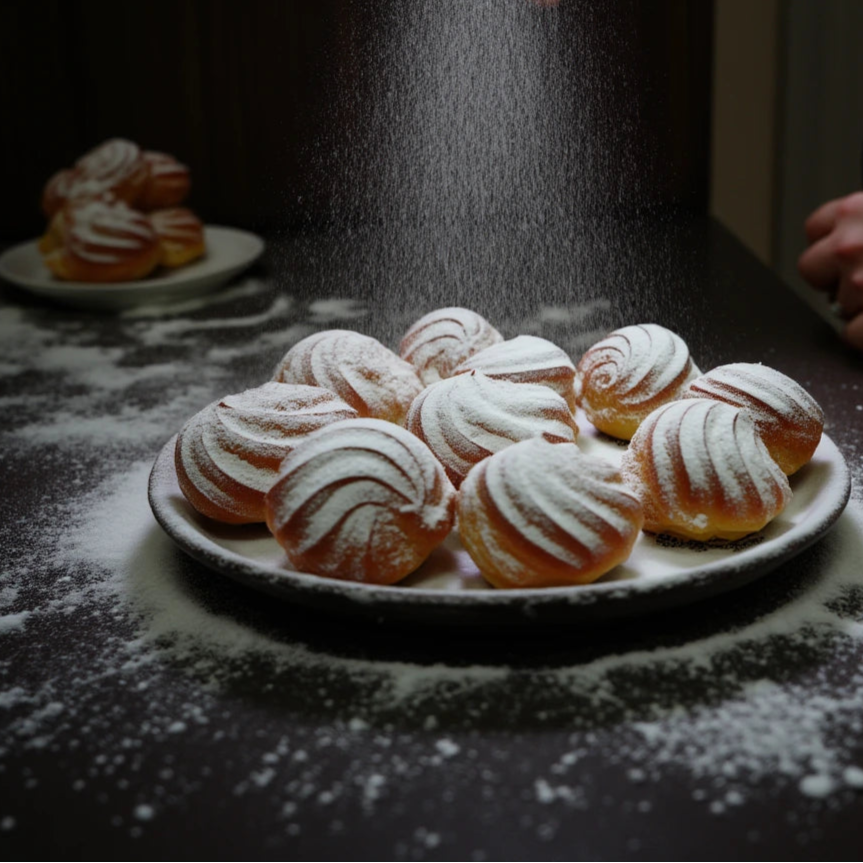 Profiteroles made to a homemade recipe in a bakery in Dublin, Ireland