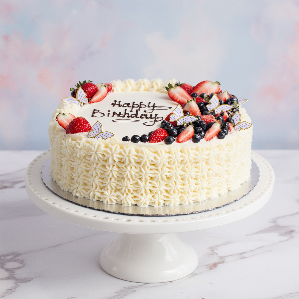 Cream & Berry Celebration Cake