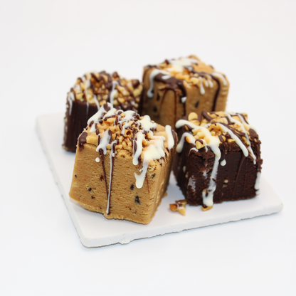 Cake mix from The Happy Family Bakery made with biscuits, condensed milk, covered with nuts and drizzled with dark and white chocolate