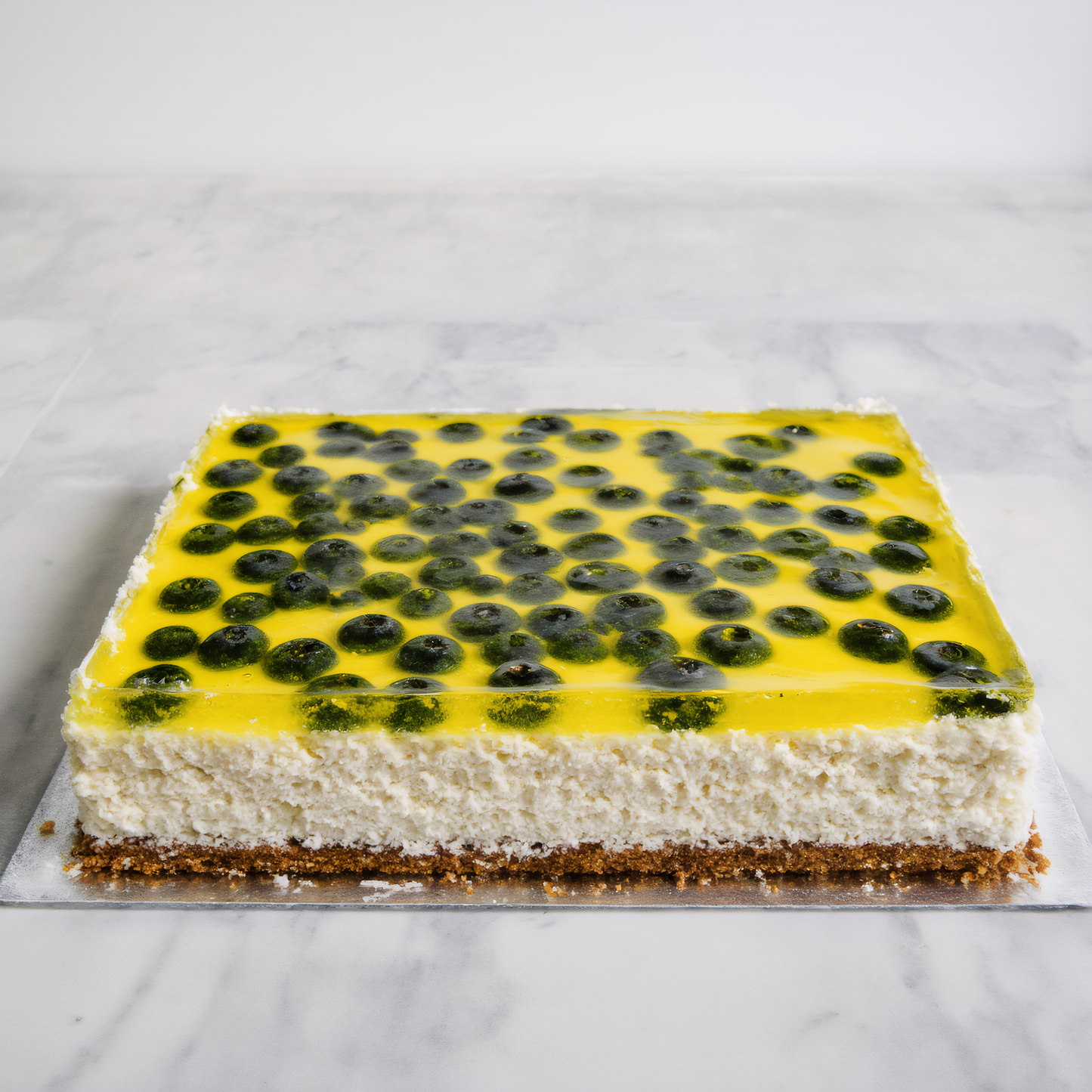 Freshly baked cake with blueberries and jelly from the Happy Family Bakery