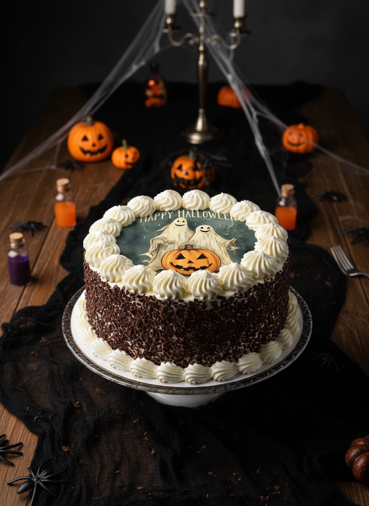 Halloween cake with print from the Happy Family Bakery